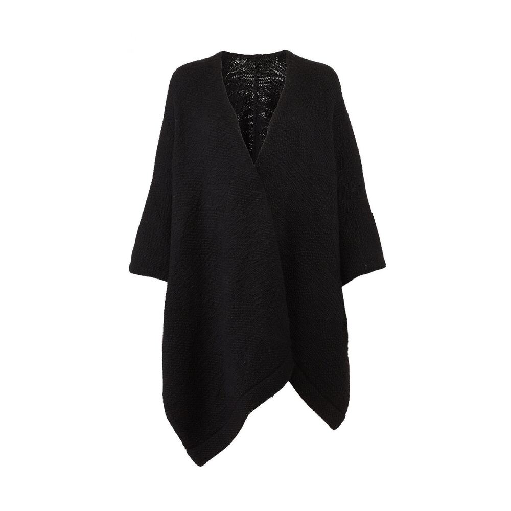 Elk Black Chale Wool Oversized Wrap Poncho Sweater - Picture 4 of 13